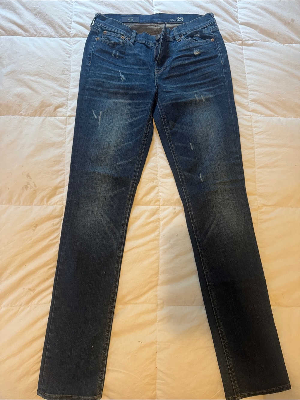 J. Crew Women's Skinny Jeans in Dark Blue Distressed Wash